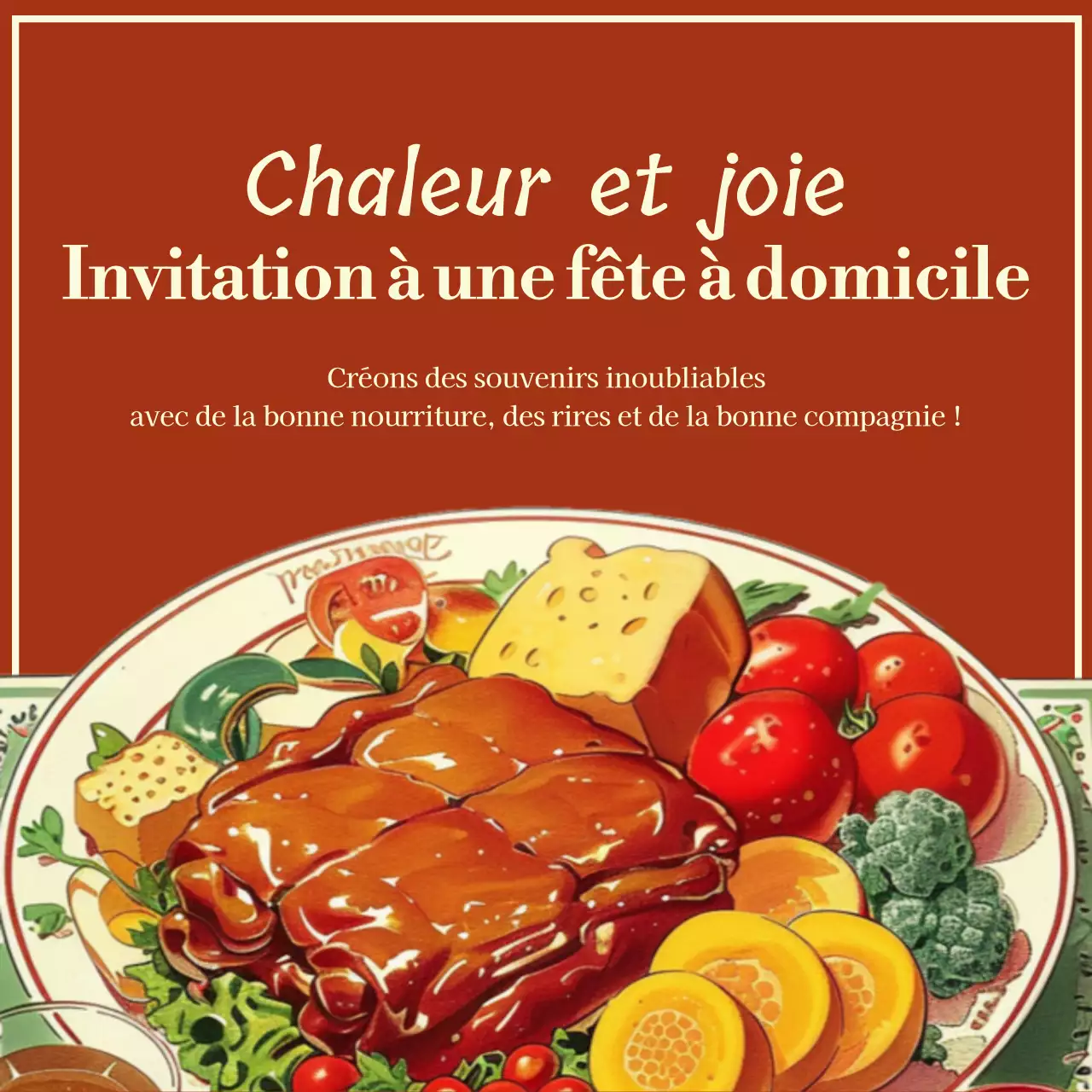 Invitation à un dîner classique en rouge et beige
