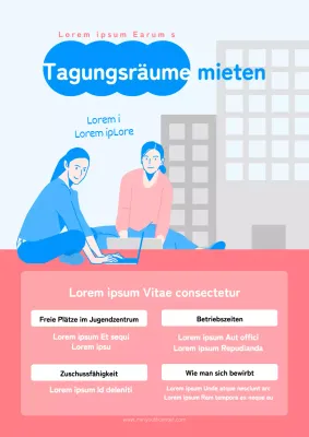 Einfache blaue und rosafarbene Ankündigung für die Vermietung von Konferenzräumen