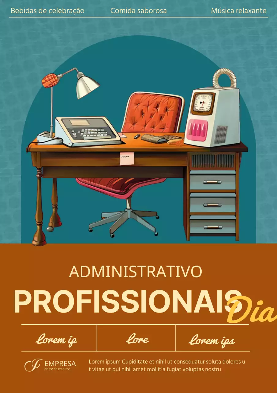 Promover um evento do Dia dos Profissionais Administrativos em tons de castanho e verde retro