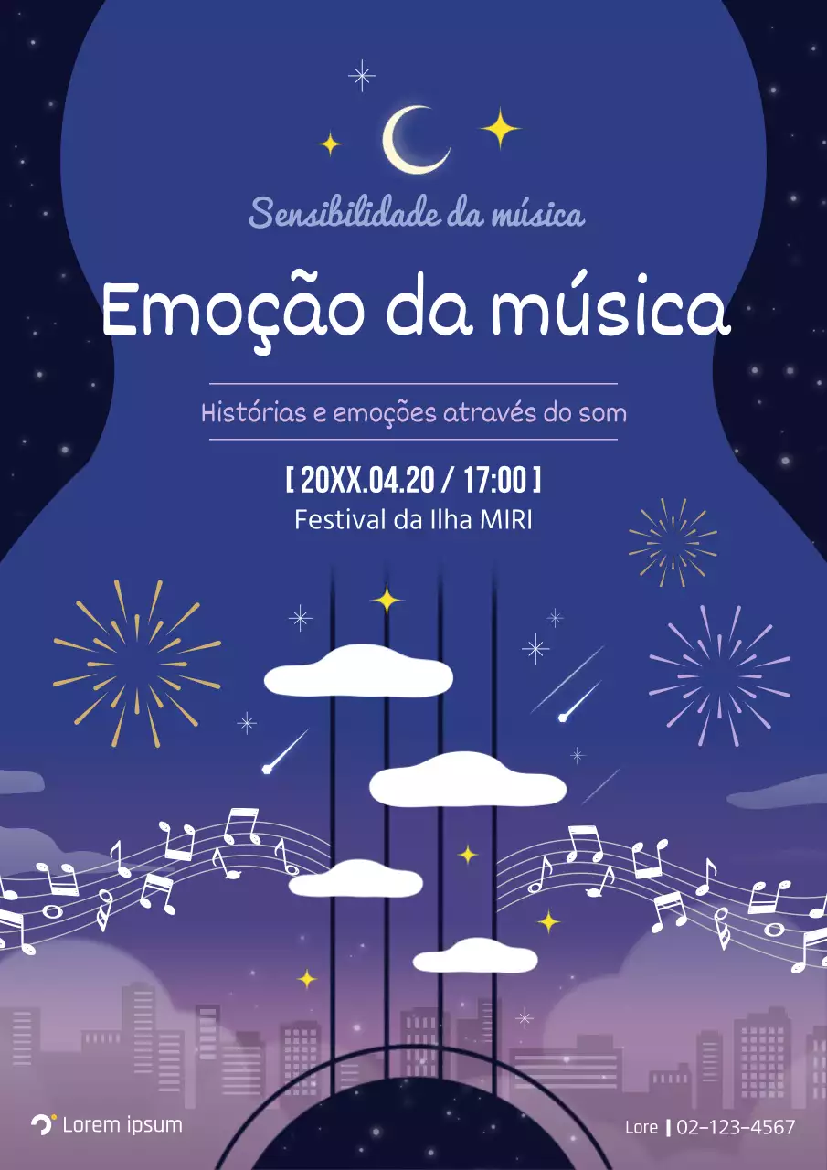Promover um festival de música na moda em roxo e azul-marinho