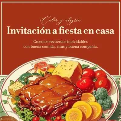 Invitación clásica para una cena en rojo y beige