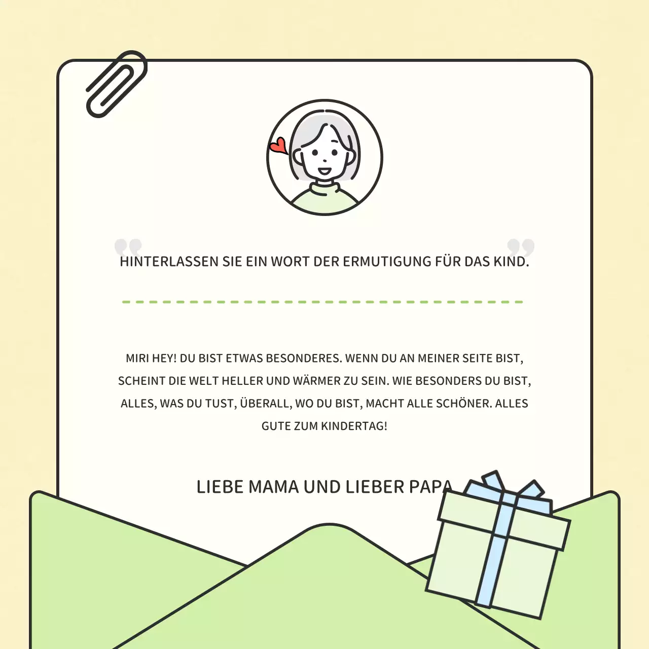 Rote und gelbe Dankeskarten für den Familienmonat