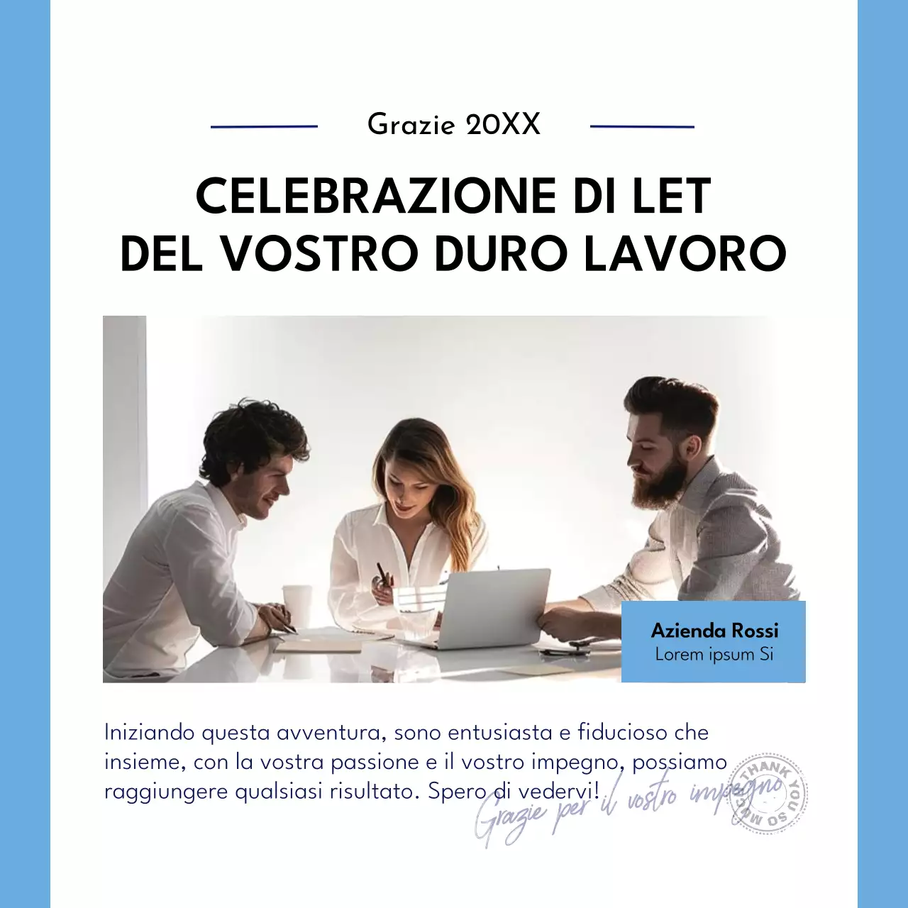 Annuncio di un moderno evento blu e bianco per la Giornata dei professionisti dell'amministrazione