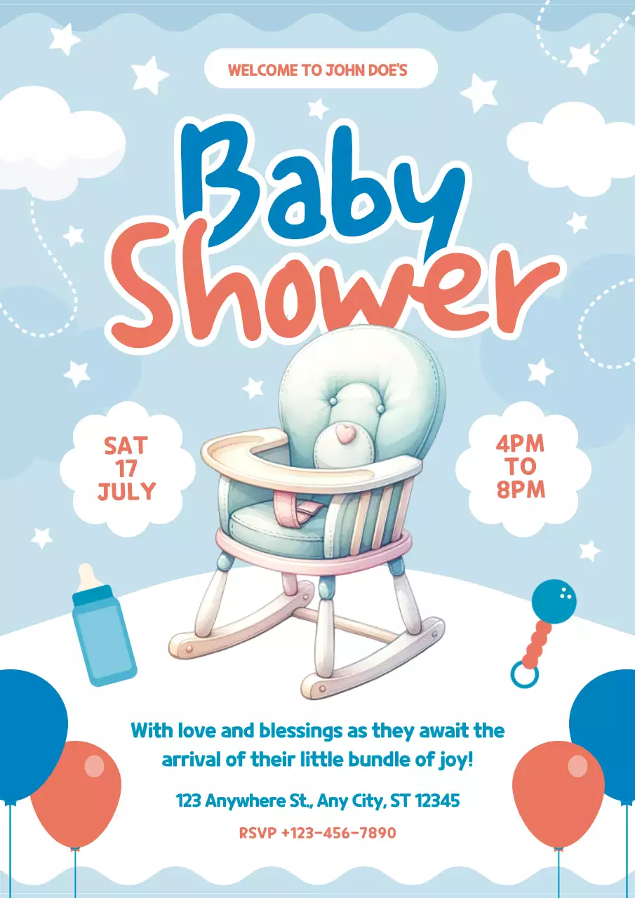 Blue Minimal Baby Invitation Poster