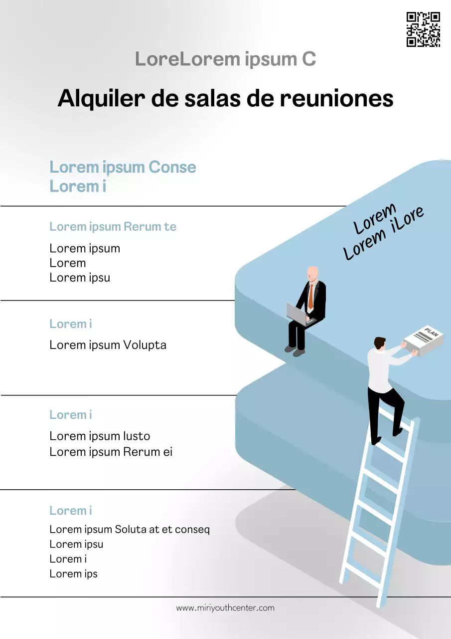 Un sencillo anuncio de alquiler de espacio en azul claro y negro