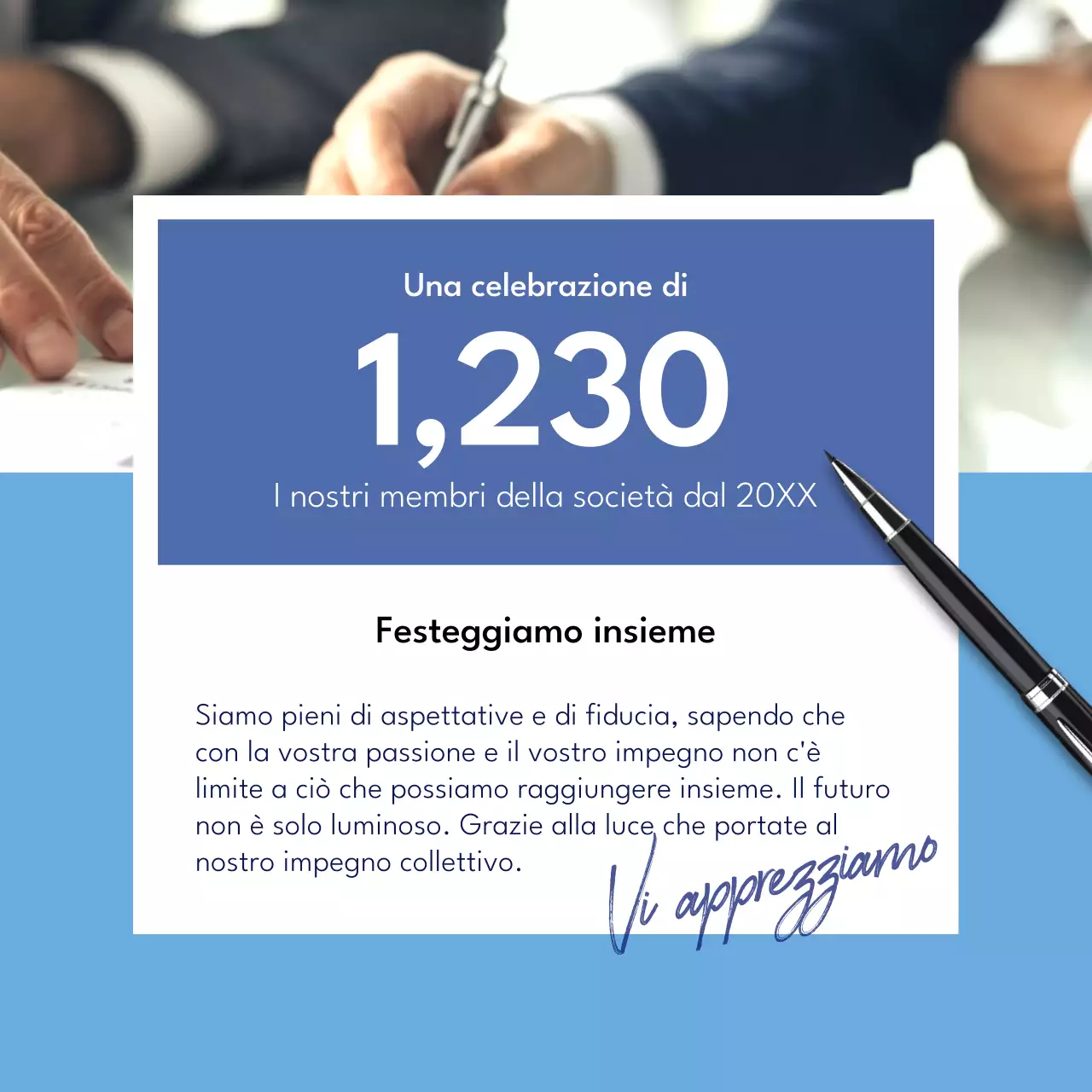 Annuncio di un moderno evento blu e bianco per la Giornata dei professionisti dell'amministrazione