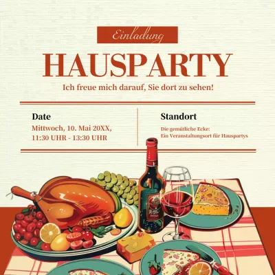 Klassische Einladung zum Mittagessen in Beige und Rot