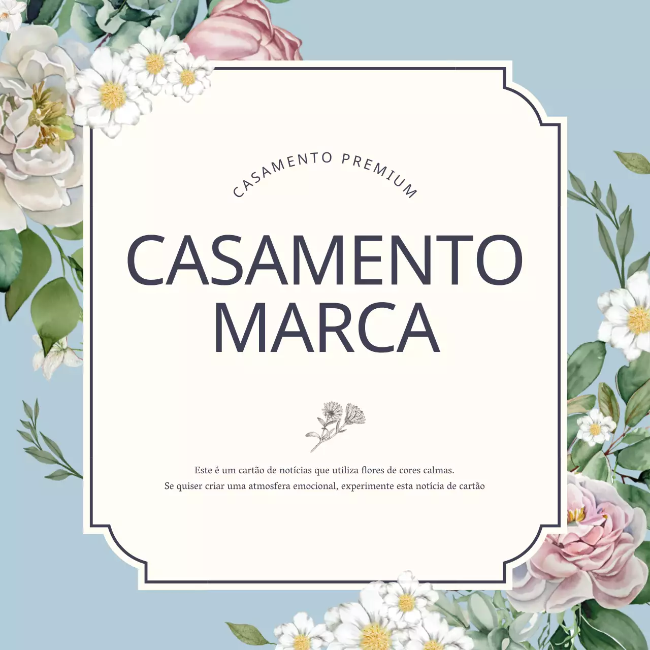 Marca de casamento floral luxuosa em azul claro