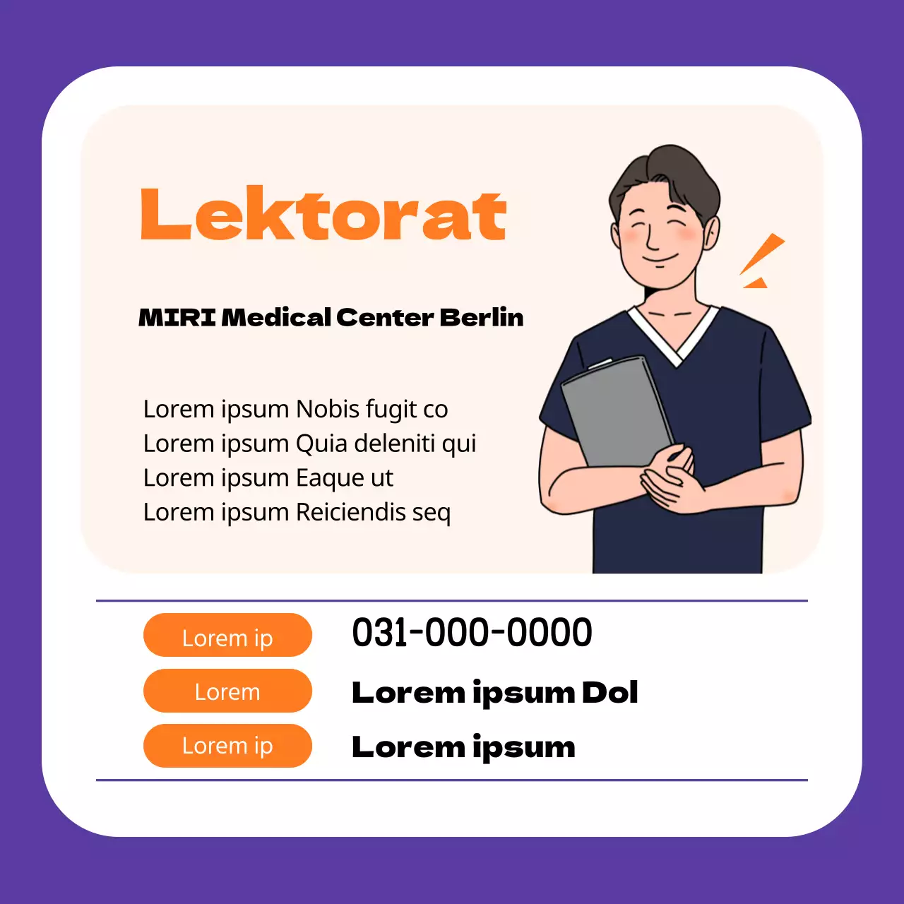 Einfache kieferorthopädische Praxisanzeige in Lila und Orange