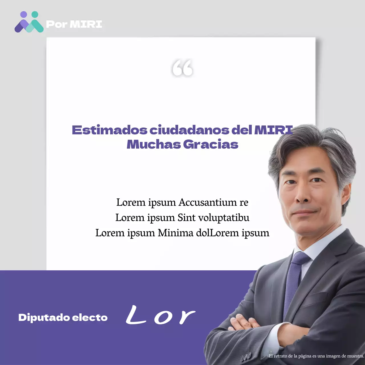 Un sencillo mensaje de felicitación al Presidente electo en morado y gris