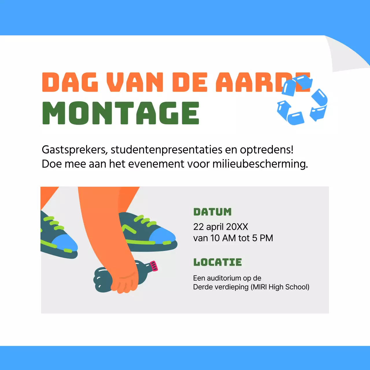 Trendy Earth Day-advertenties in blauw en oranje