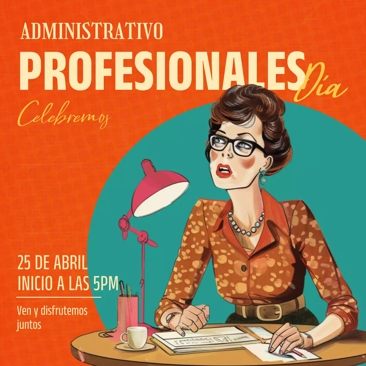Información retro roja y verde sobre el Día de los Profesionales de la Administración