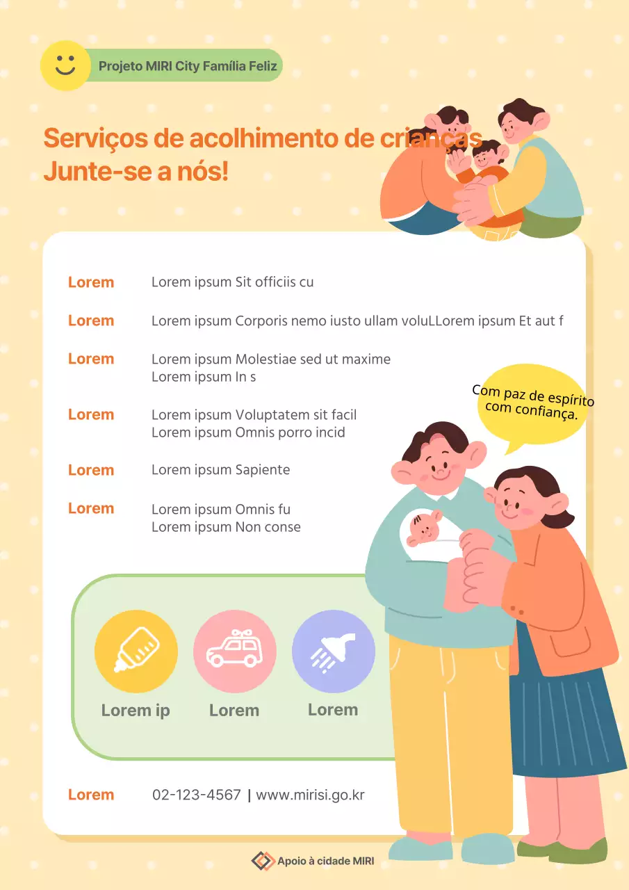Anúncio de serviços básicos de acolhimento de crianças para os anos amarelo e verde