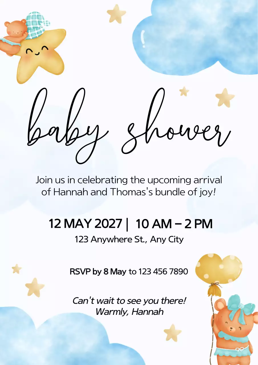 Blue Cute Baby Invitation Poster