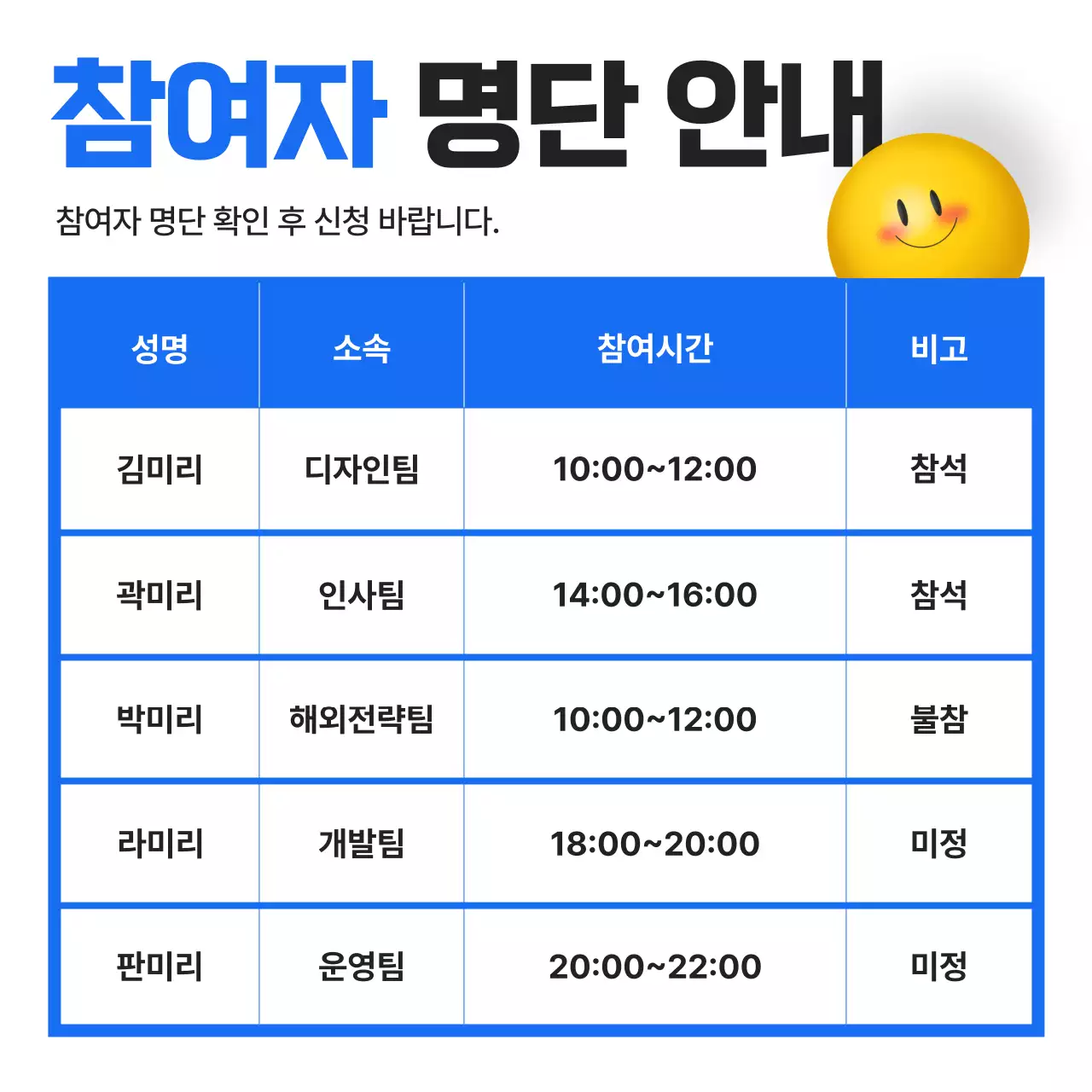 파랑의 심플한 공공기관 지자체 표 안내 공지