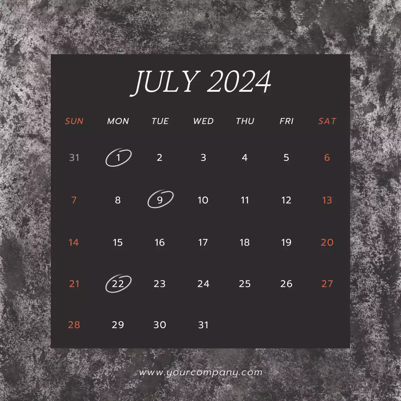 Black Minimal Calendar Schedule Social Media Post