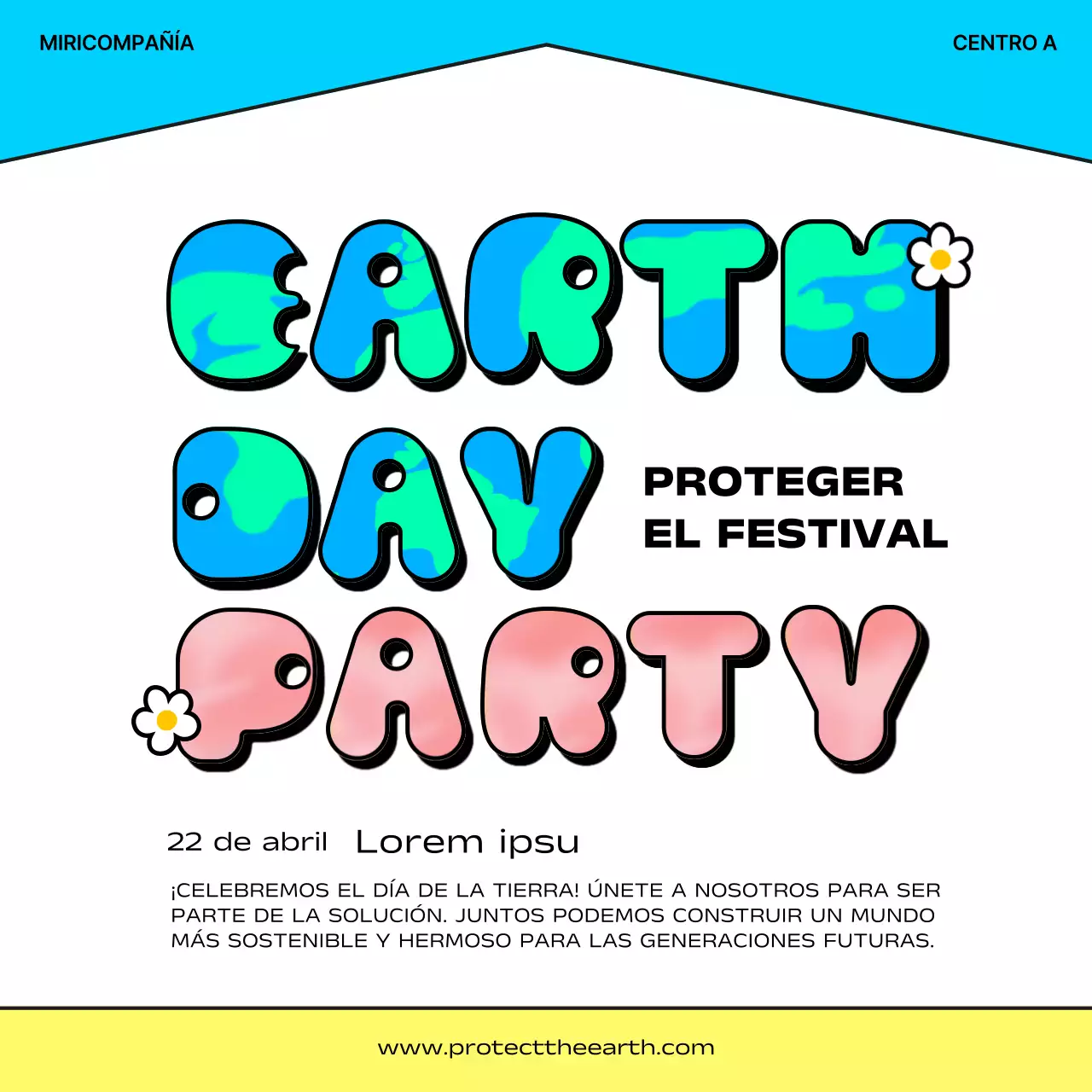 Promociona los eventos del Día de la Tierra en amarillo y azul con este adorable expositor del Día de la Tierra