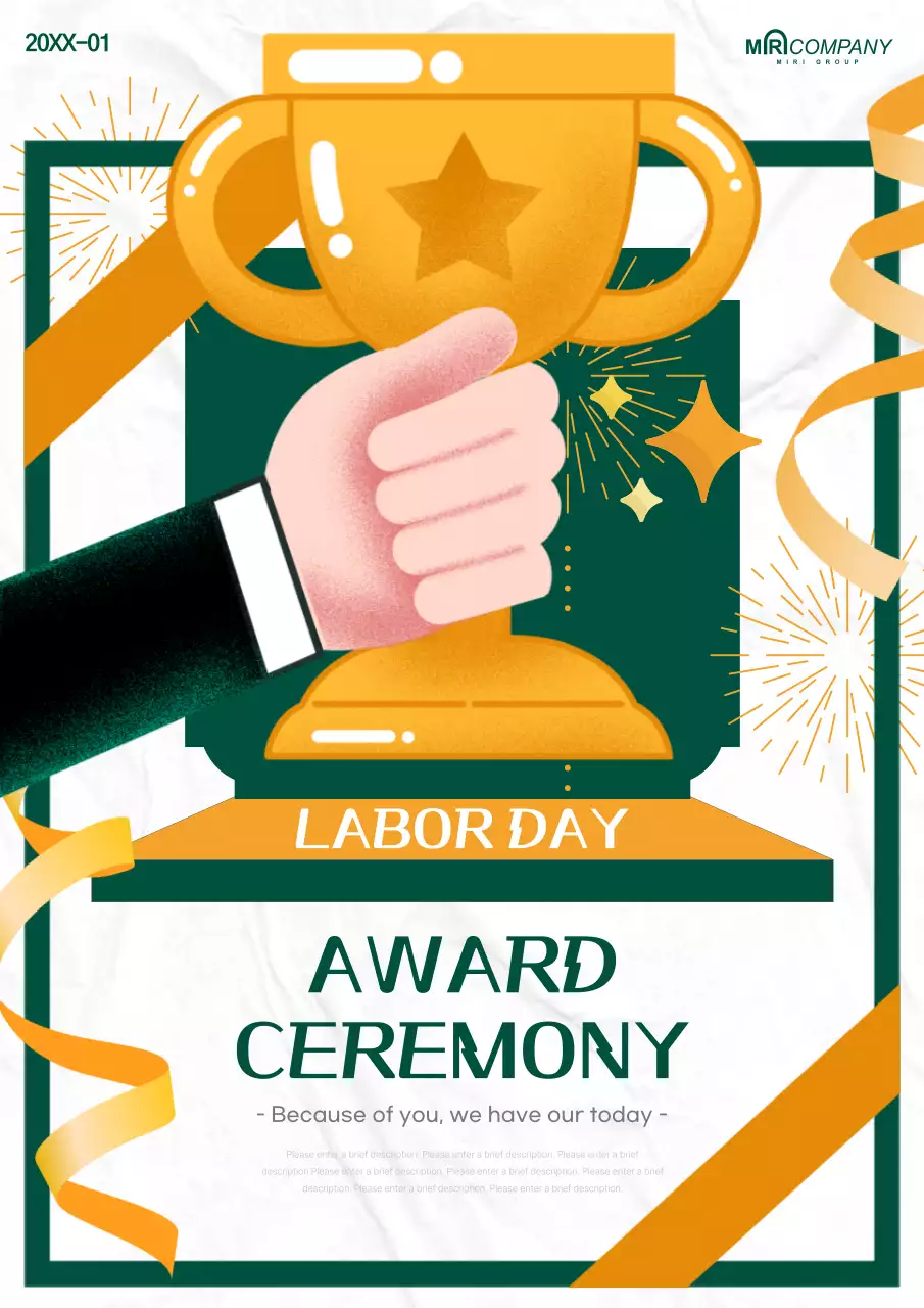 A colorful yellow and green Labor Appreciation Day awards promotional poster.