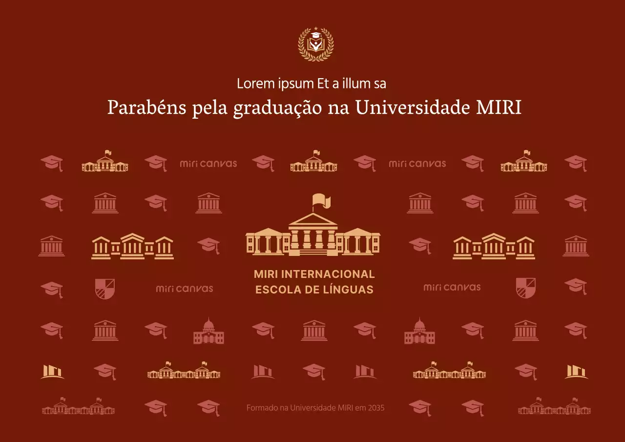 Design de zona de foto de cabine de fotos de celebração de graduação de escola secundária de universidade com padrão de ilustração de edifício de escola em fundo vermelho luxuoso