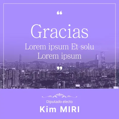 Un sencillo mensaje de agradecimiento electoral en morado y blanco