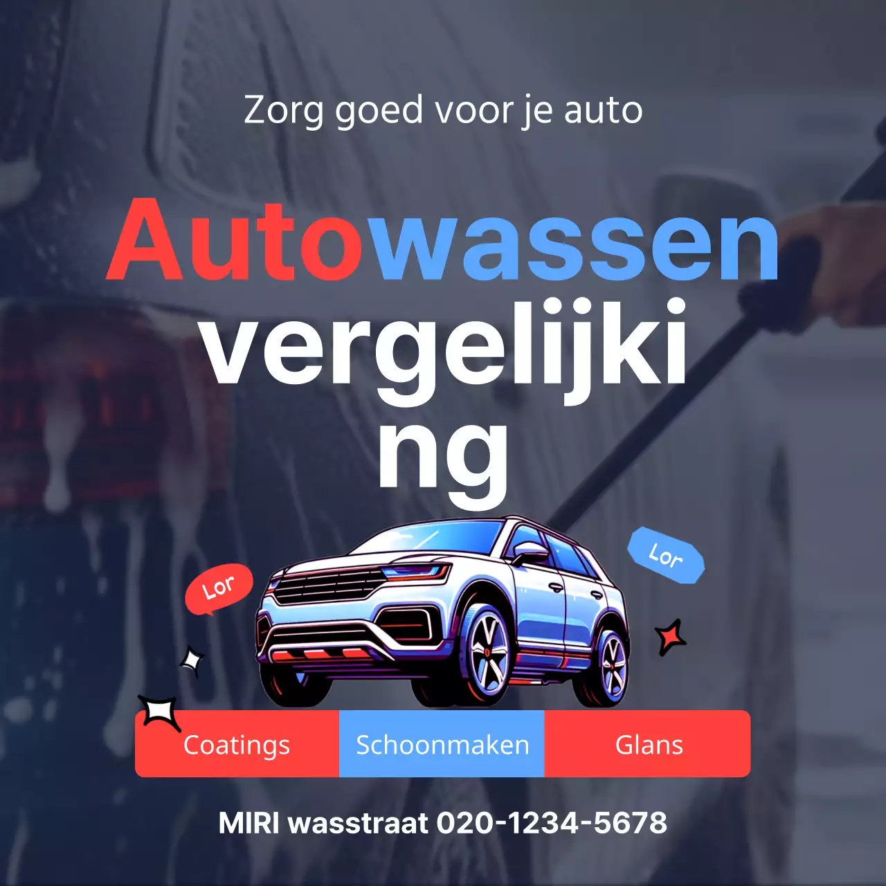 Promoot je carwashbedrijf in rood en blauw