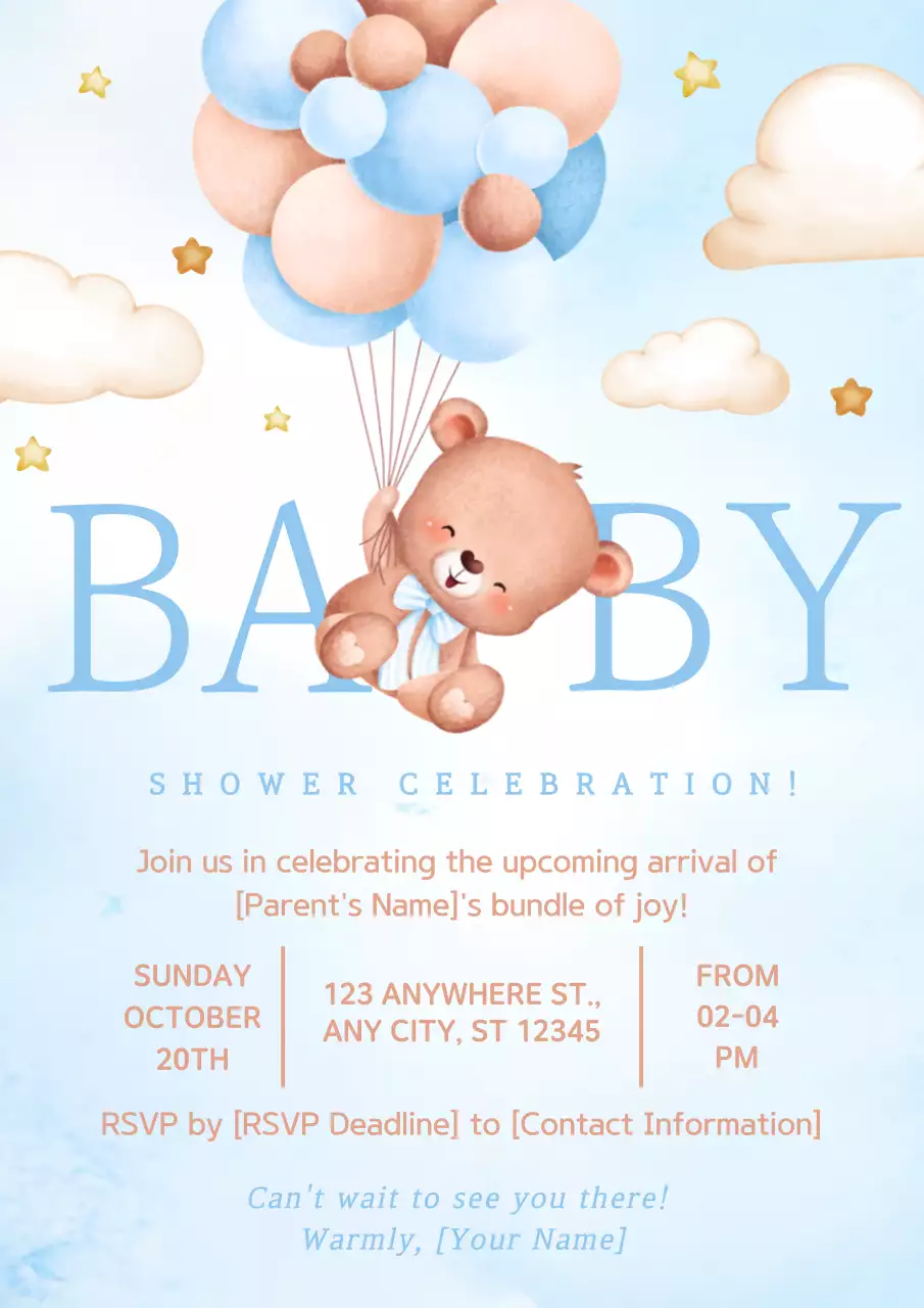Blue Cute Baby Invitation Poster