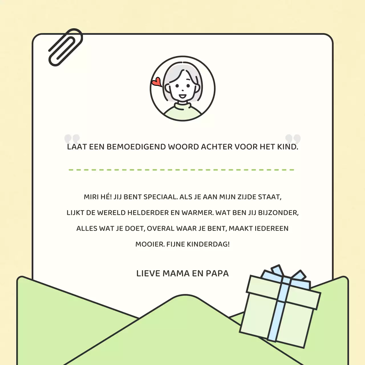 Rode en gele bedankbriefjes voor de gezinsmaand