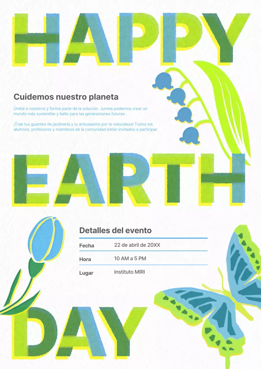 Una moderna campaña del Día de la Tierra en chartreuse y azul cielo