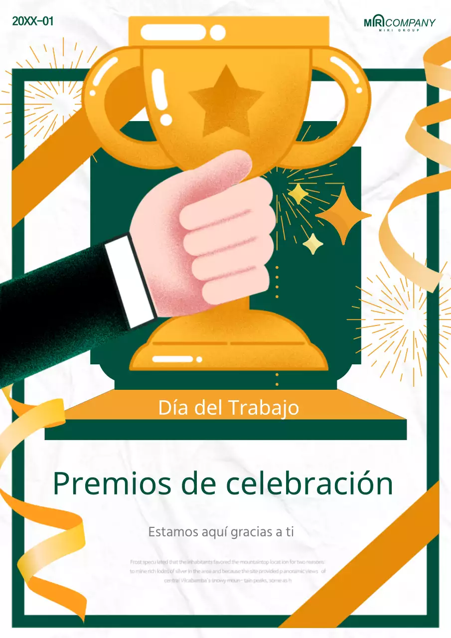 Cartel promocional de la ceremonia de entrega de premios del Día de Agradecimiento al Trabajo, de color amarillo y verde