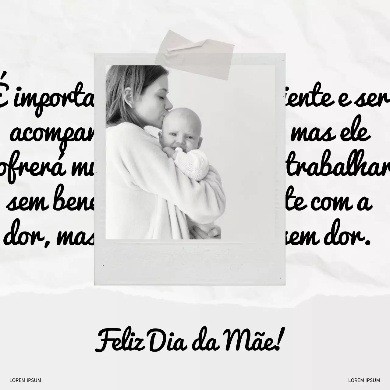 Preto e branco Mínimo simples Vintage Feliz Dia da Mãe Aviso