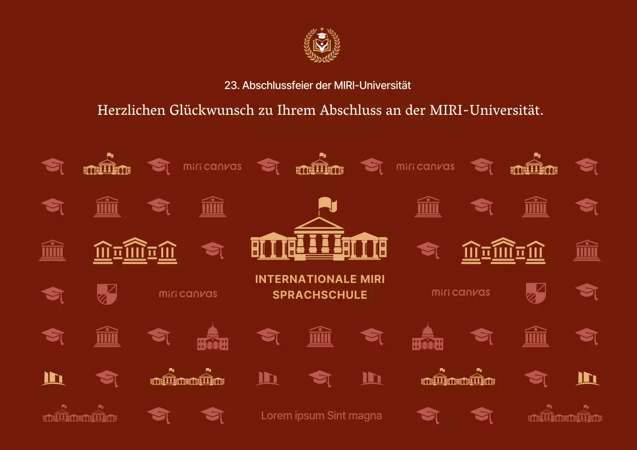 Universität High-School-Abschlussfeier Foto-Stand Foto-Zone Design mit Schulgebäude Illustration Muster auf roten luxuriösen Hintergrund