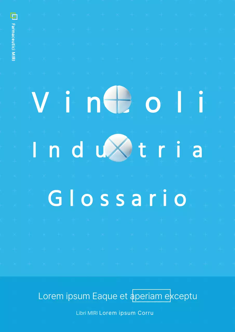 Copertina semplice del glossario dell'industria farmaceutica in azzurro e bianco