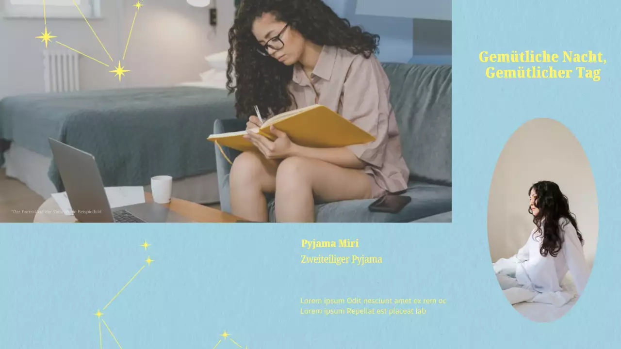 Ein neuer minimalistischer Pyjama in Gelb und Hellblau.