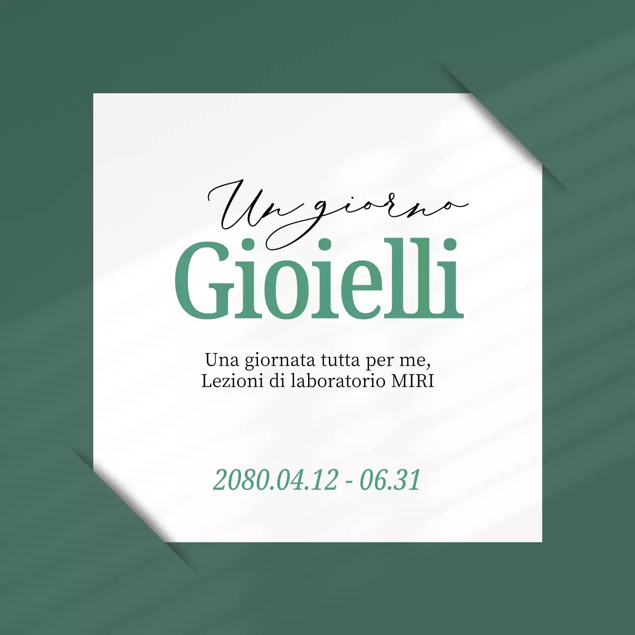 Un semplice annuncio di classe di un giorno, in verde e bianco.