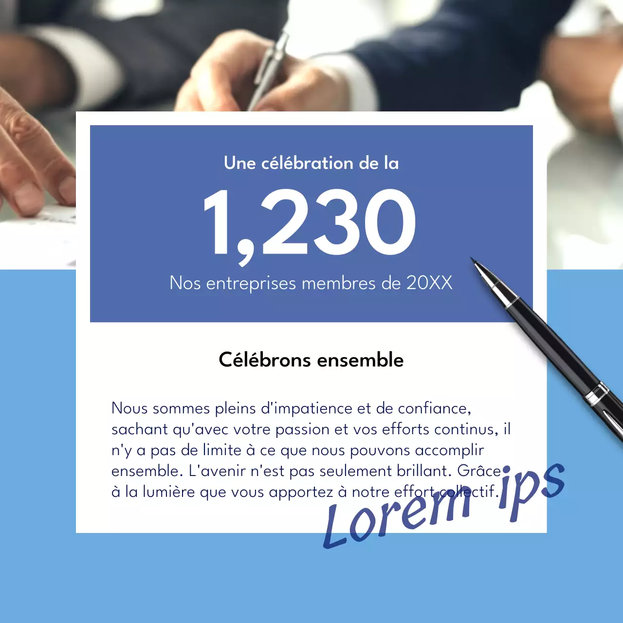 Annonce d'un événement moderne bleu et blanc pour la Journée des professionnels de l'administration