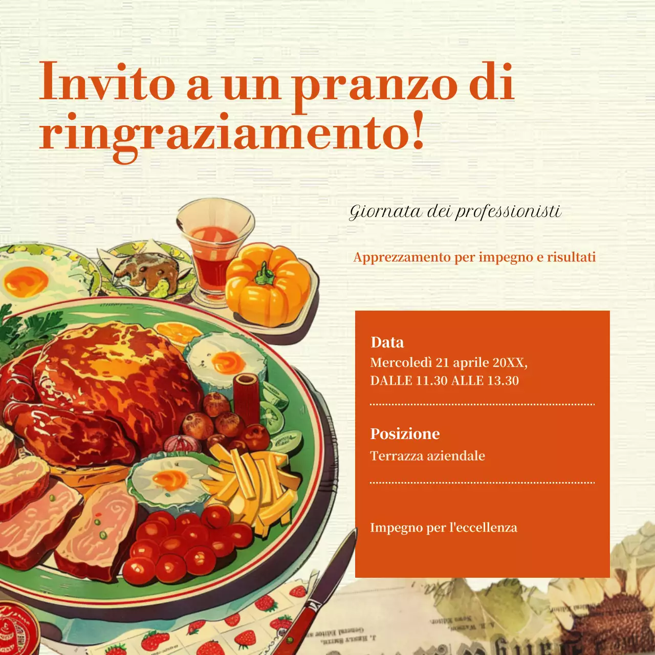 Un classico annuncio per la Giornata dei Professionisti Amministrativi in arancione e beige