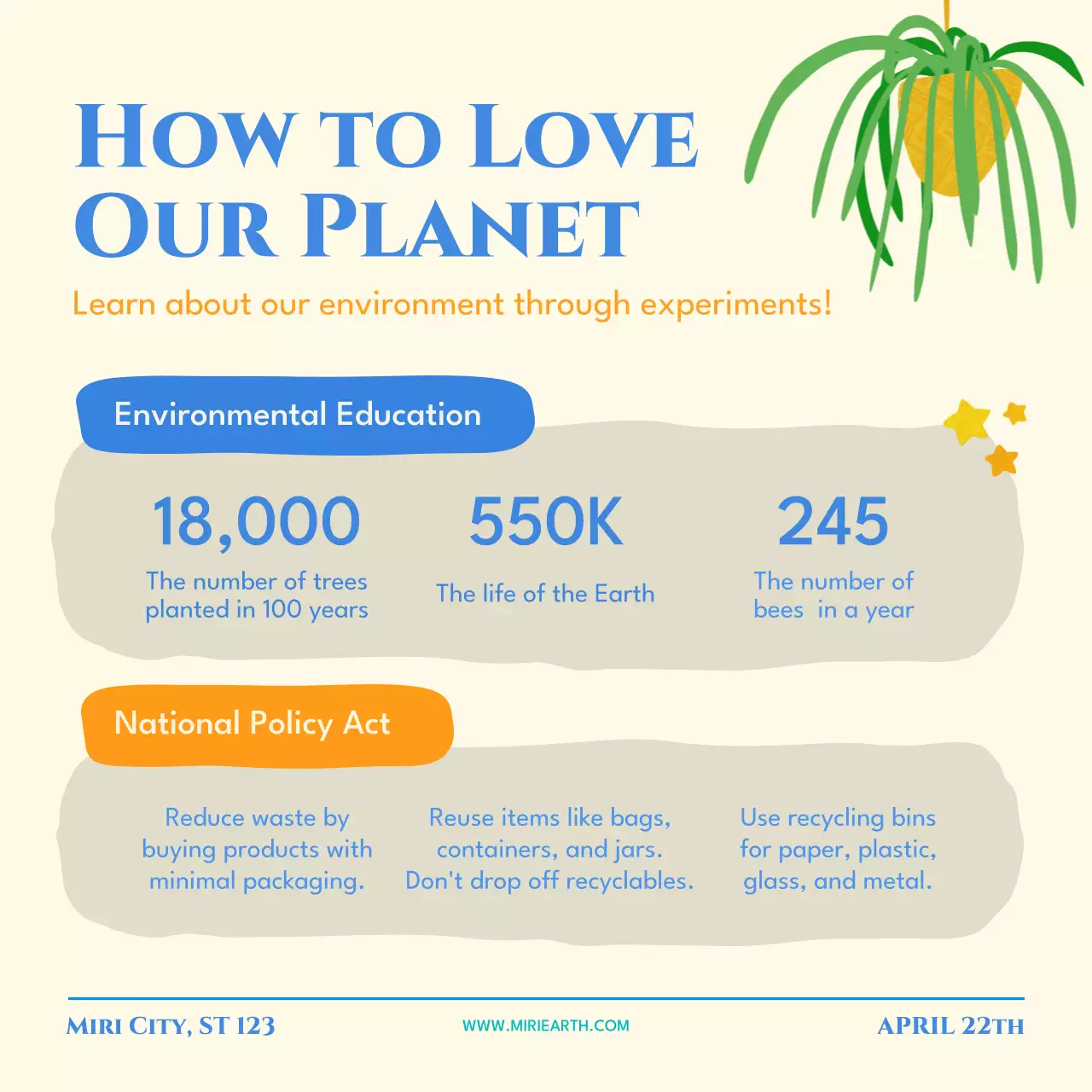 Blue Modern Earth Day Announcement Social Media Post