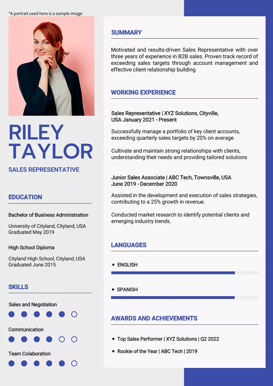 Blue Professional Sales Resume