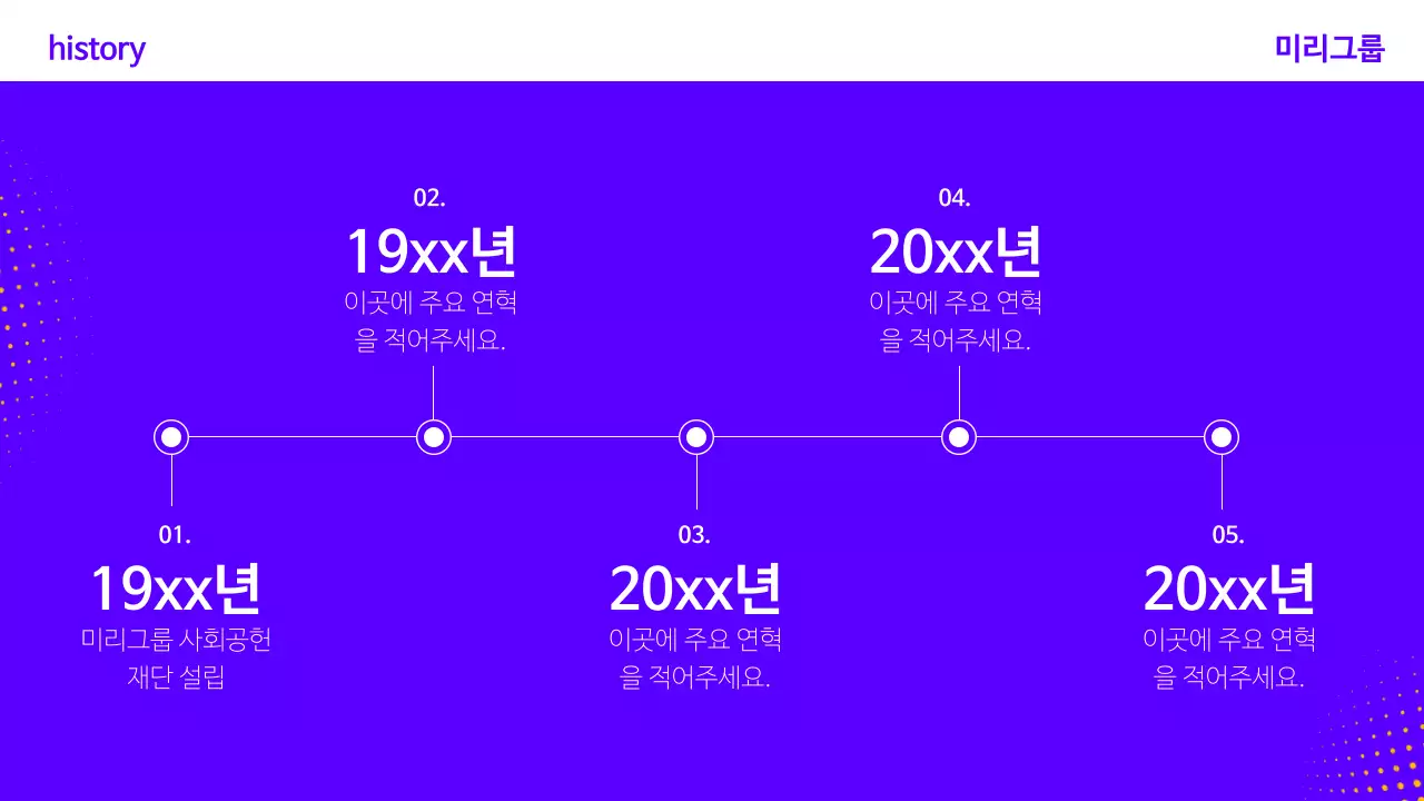 남색과 흰색의 심플한 창립 기념 발표자료