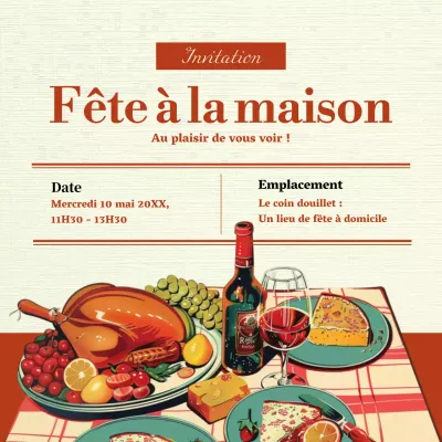 Invitation à un déjeuner classique en beige et rouge