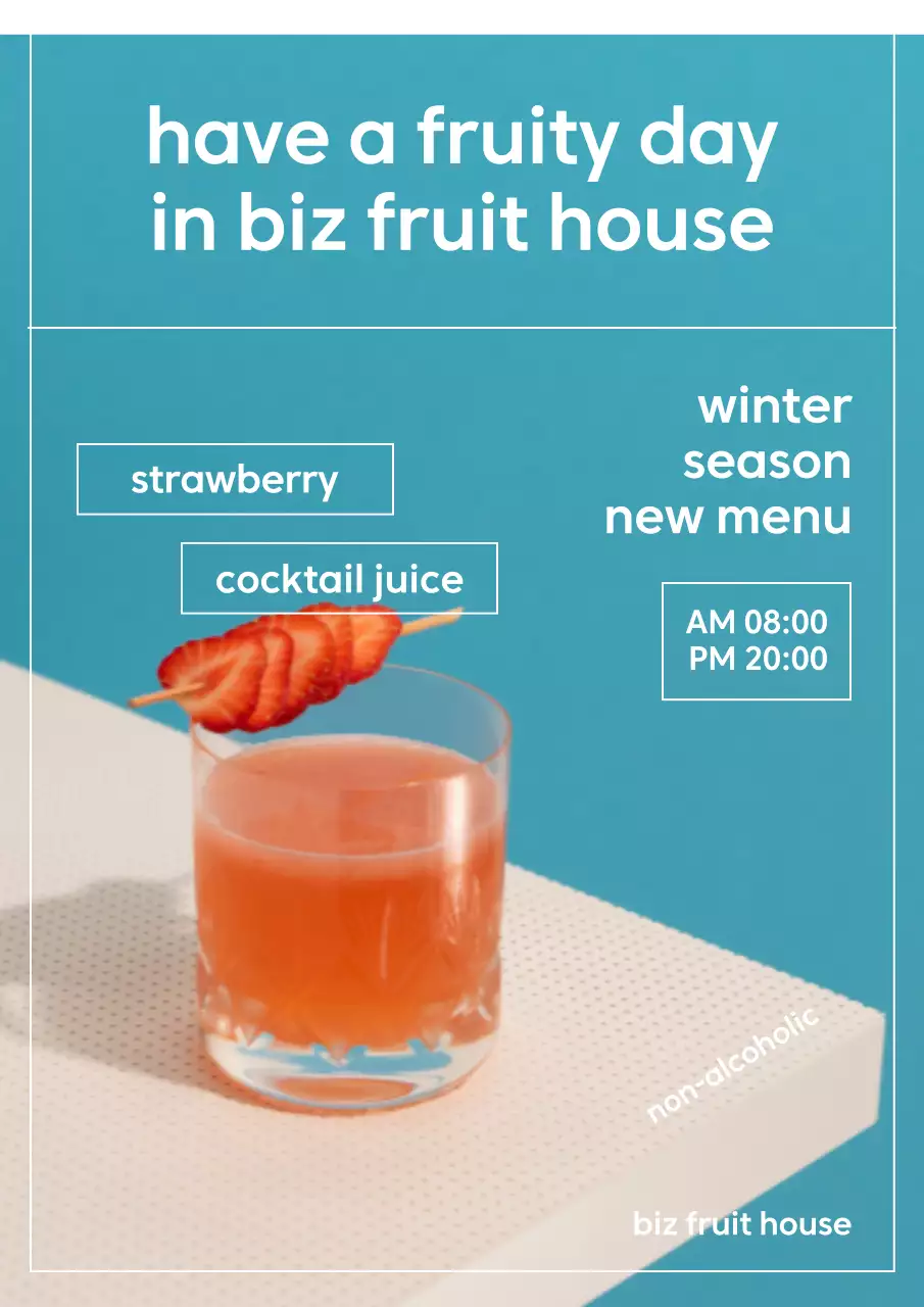 青 シンプル ジュース メニュー ポスター