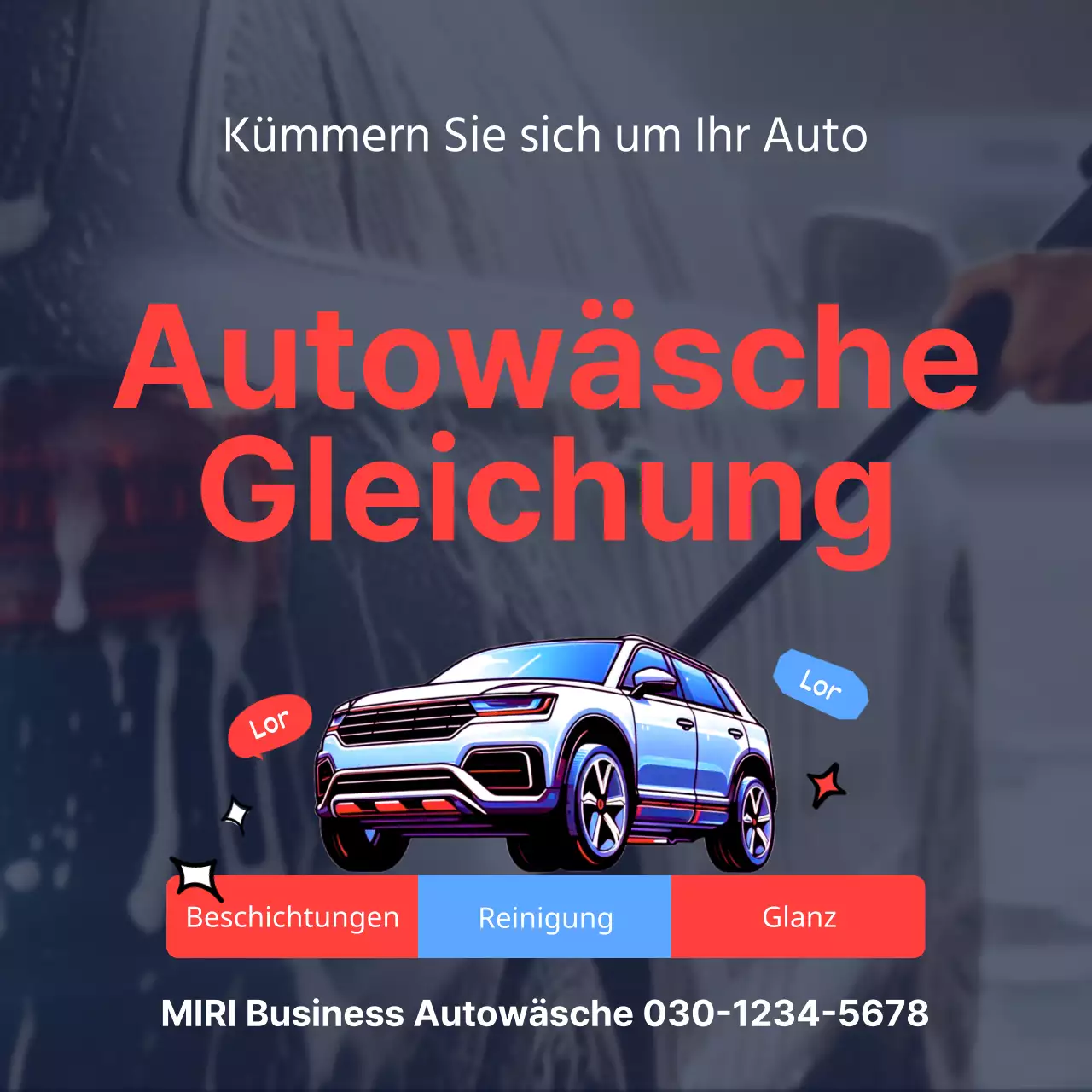 Werben Sie für Ihr Autowaschgeschäft in Rot und Blau