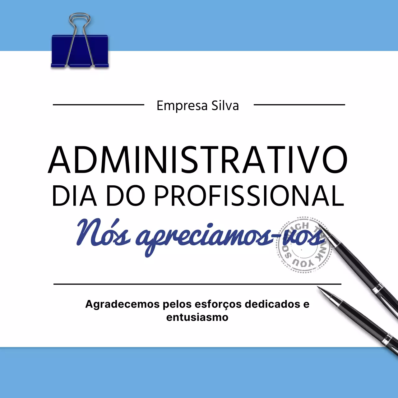 Anúncio de um evento moderno do Dia do Profissional de Secretariado em azul e branco