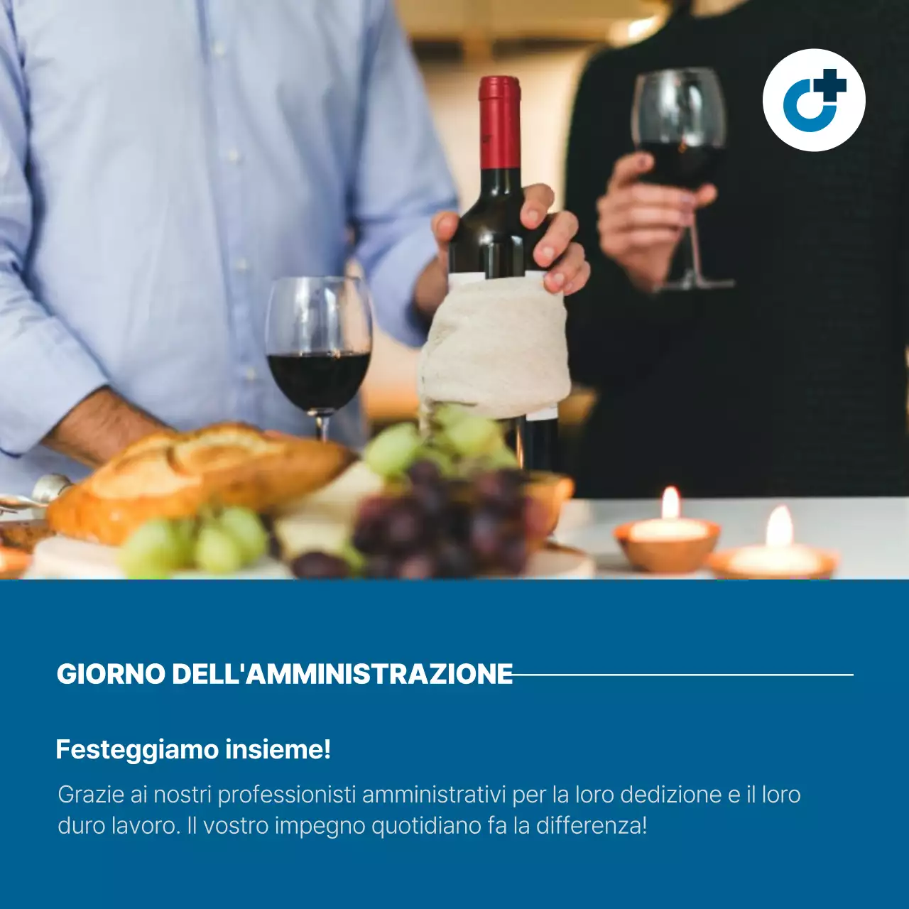 Una semplice promozione in blu e nero per la Giornata dei professionisti amministrativi