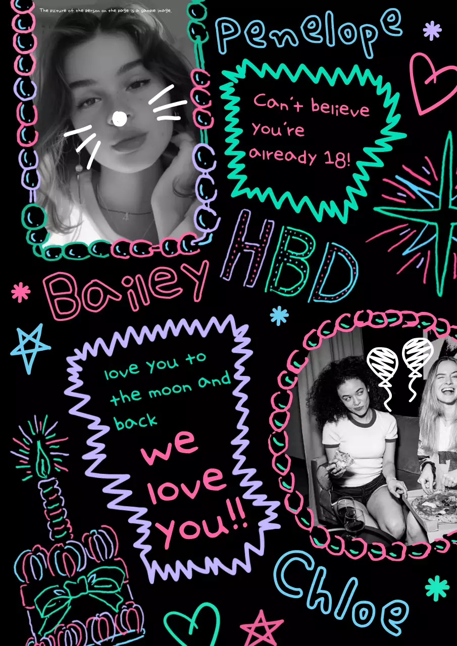 Black Trendy Birthday Sticker Poster