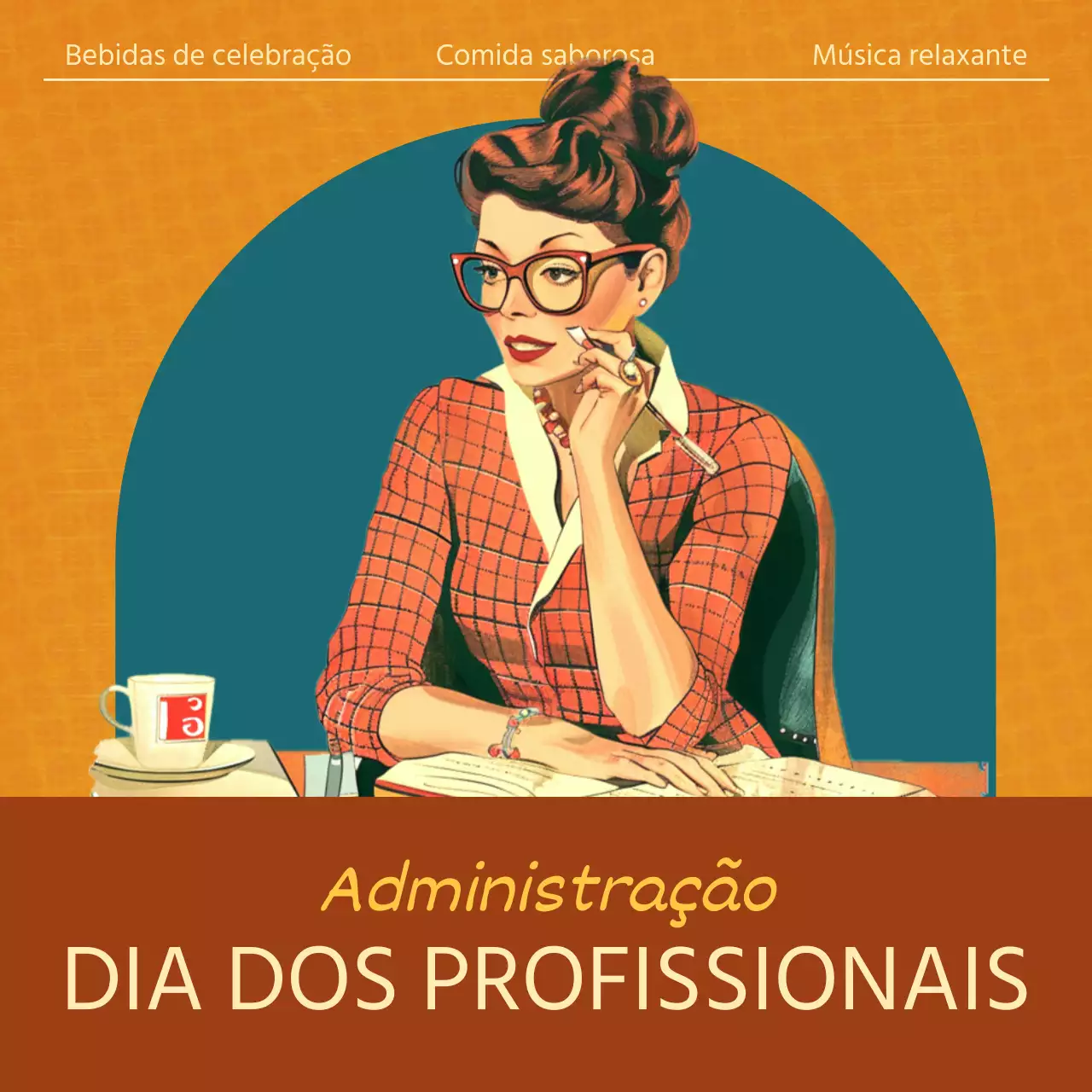Laranja e verde, informação retro do Dia dos Profissionais Administrativos