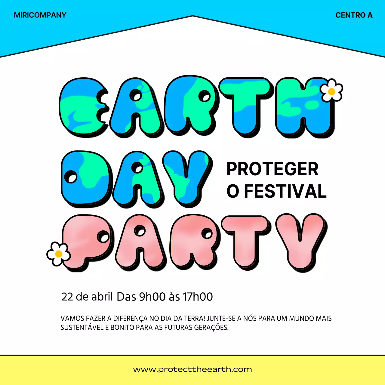 Promova eventos do Dia da Terra em amarelo e azul com este adorável expositor do Dia da Terra