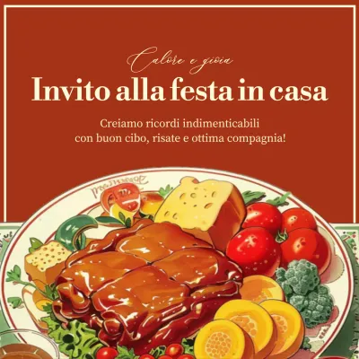 Invito a cena classico in rosso e beige