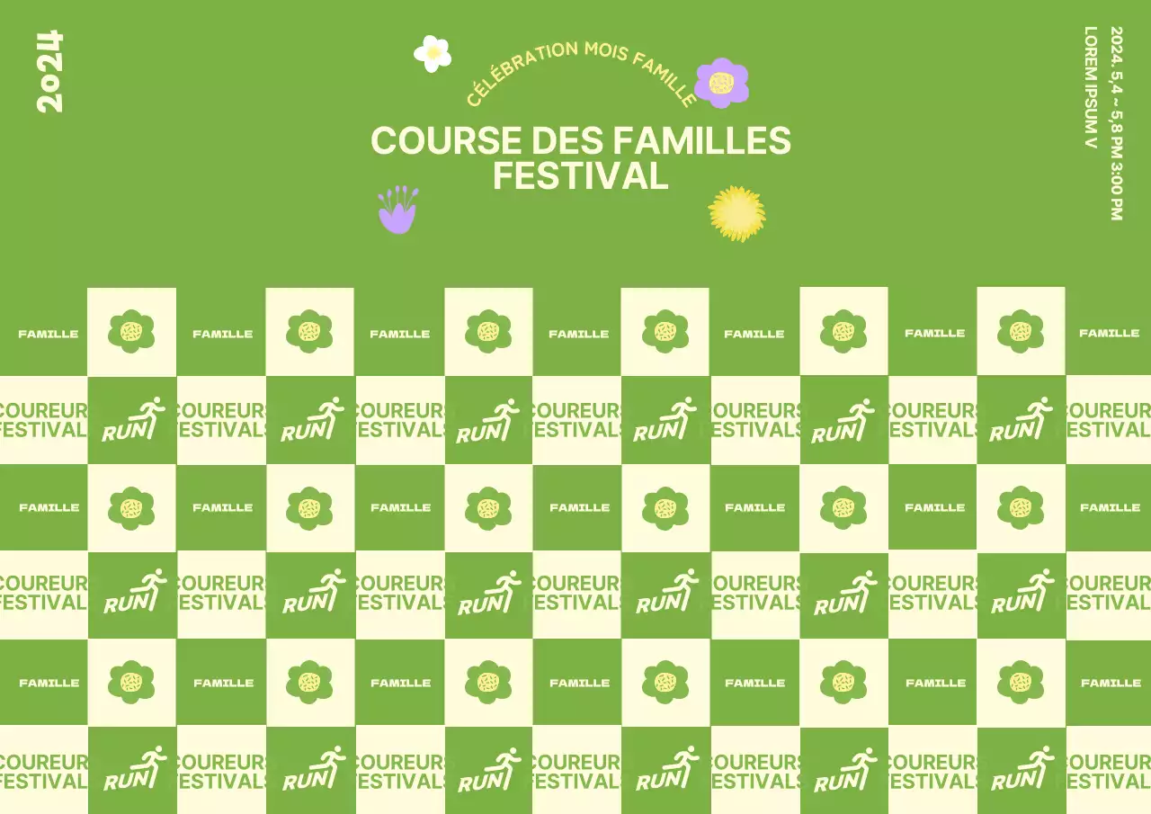 Photomaton pour un festival familial avec des illustrations florales sur un thème printanier sur un fond vert
