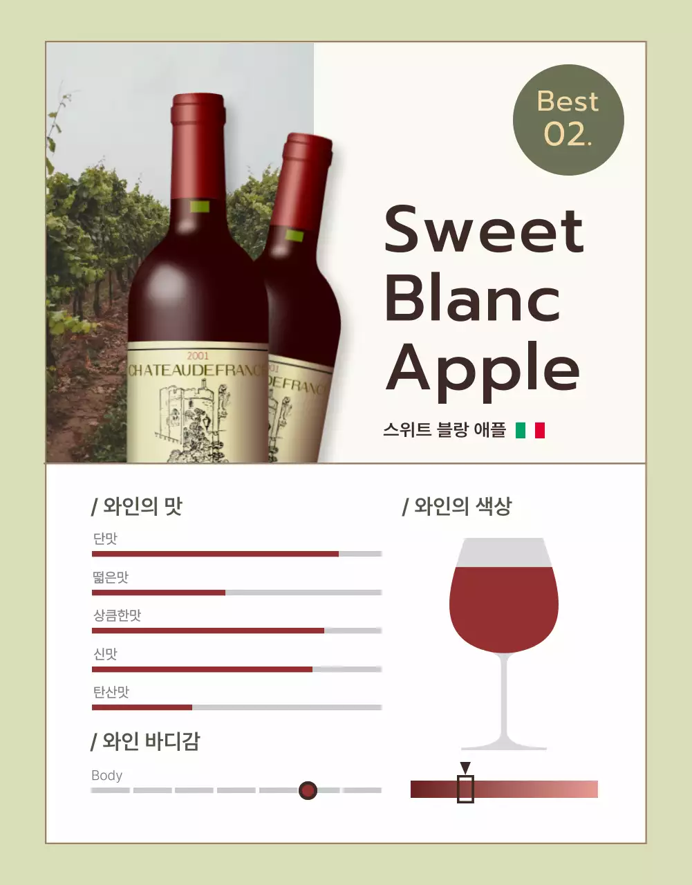 연두와 카키의 고급 와인 설명 홍보